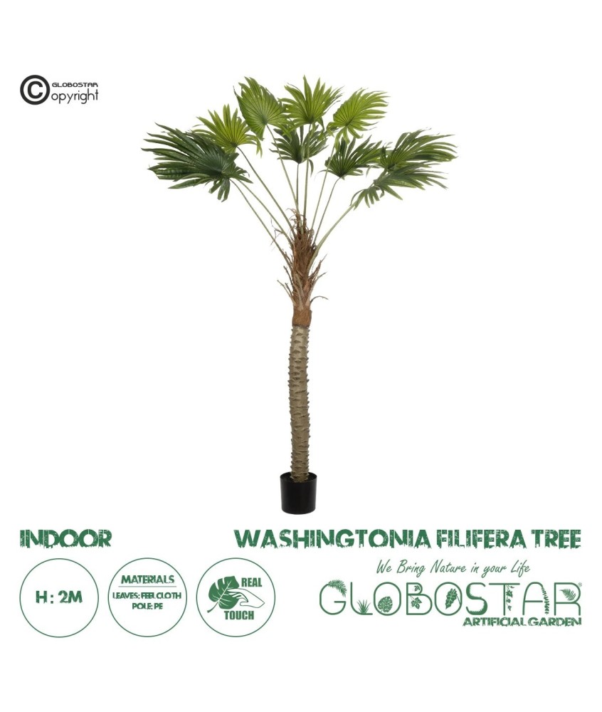 GloboStar® Artificial Garden WASHINGTONIA FILIFERA TREE 21107 Τεχνητό Διακοσμητικό Φοινικόδεντρου Υ200cm